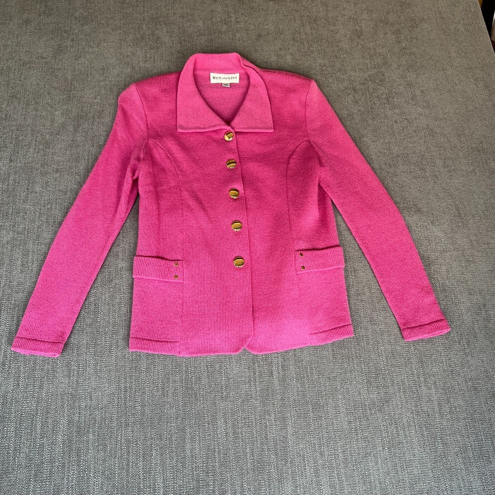 Rich And Levy Two-Piece Blazer & Skirt Suit Set Womens S Pink Knitted Barbiecore View 2